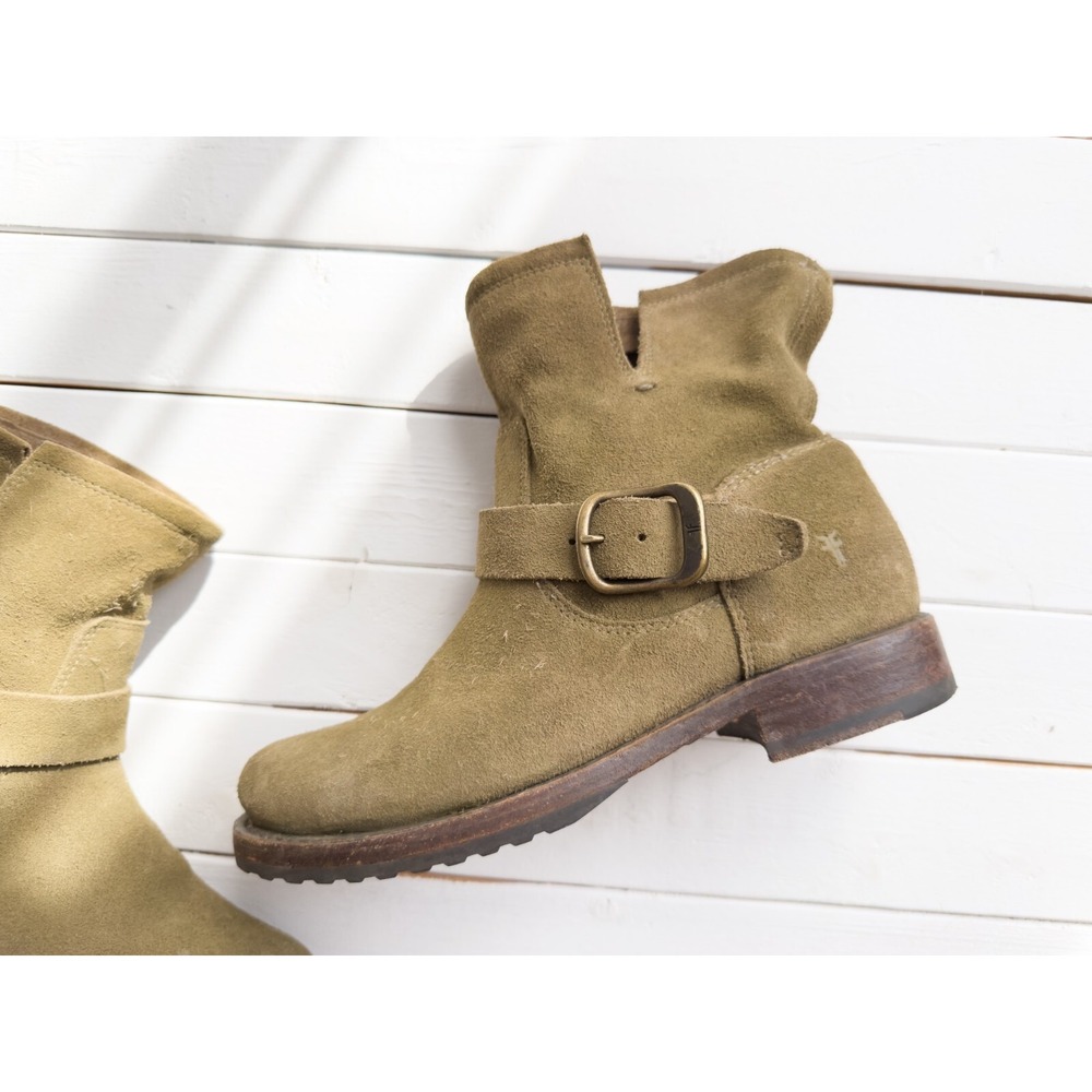 Frye Green Veronica Moto Biker Slouchy Boot Women's 6 Engineer 70586 Suede - Picture 2 of 6
